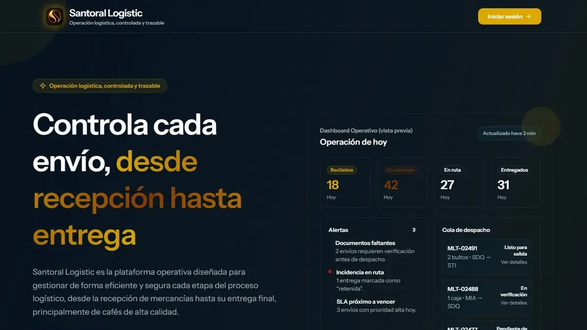 Plataforma logística de carga — Cotizaciones, embarques, inventario y clientes en un solo sistema, en vez de procesos separados.